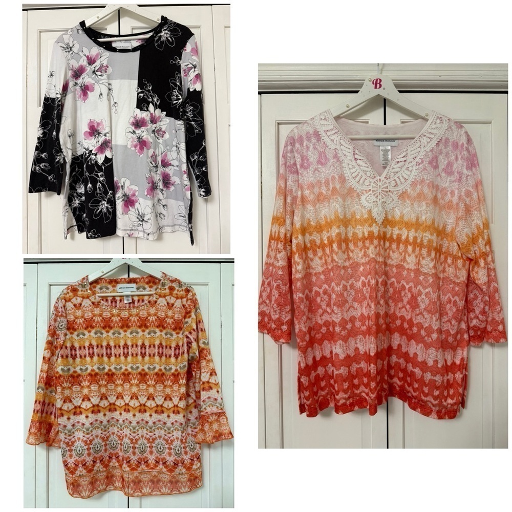 Alfred Dunner Bundle of 3 3/4 Length Sleeve Blouses Ombré Floral Abstract Large